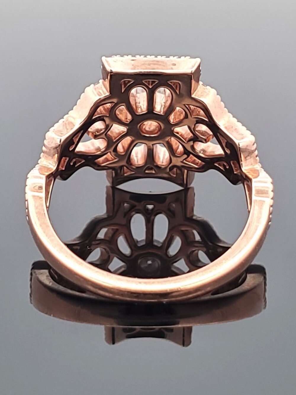 10K Rose Gold Diamond Flower Ring 0.65 CTW Round Diamonds Floral Filigree SZ 10 - Picture 14 of 16